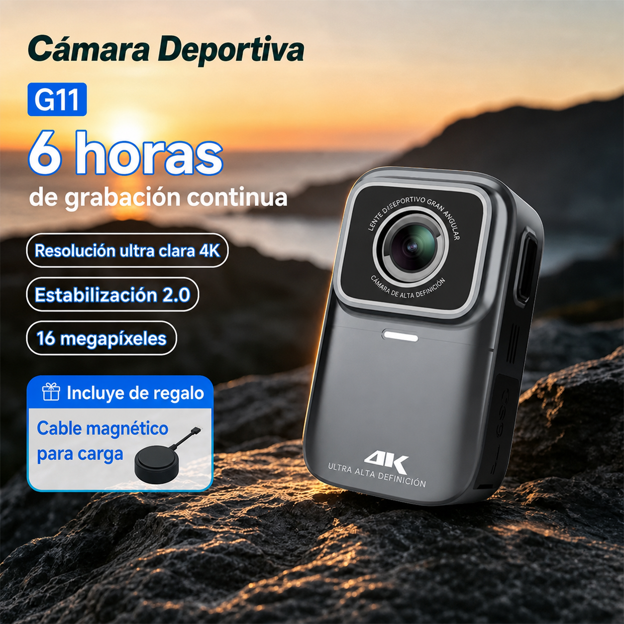 Cámara Deportiva 4K G11 Mini con WiFi y Estabilizador - 1