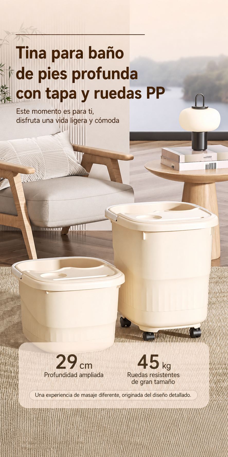 Tina para baño de pies profunda con tapa y ruedas PP - 13