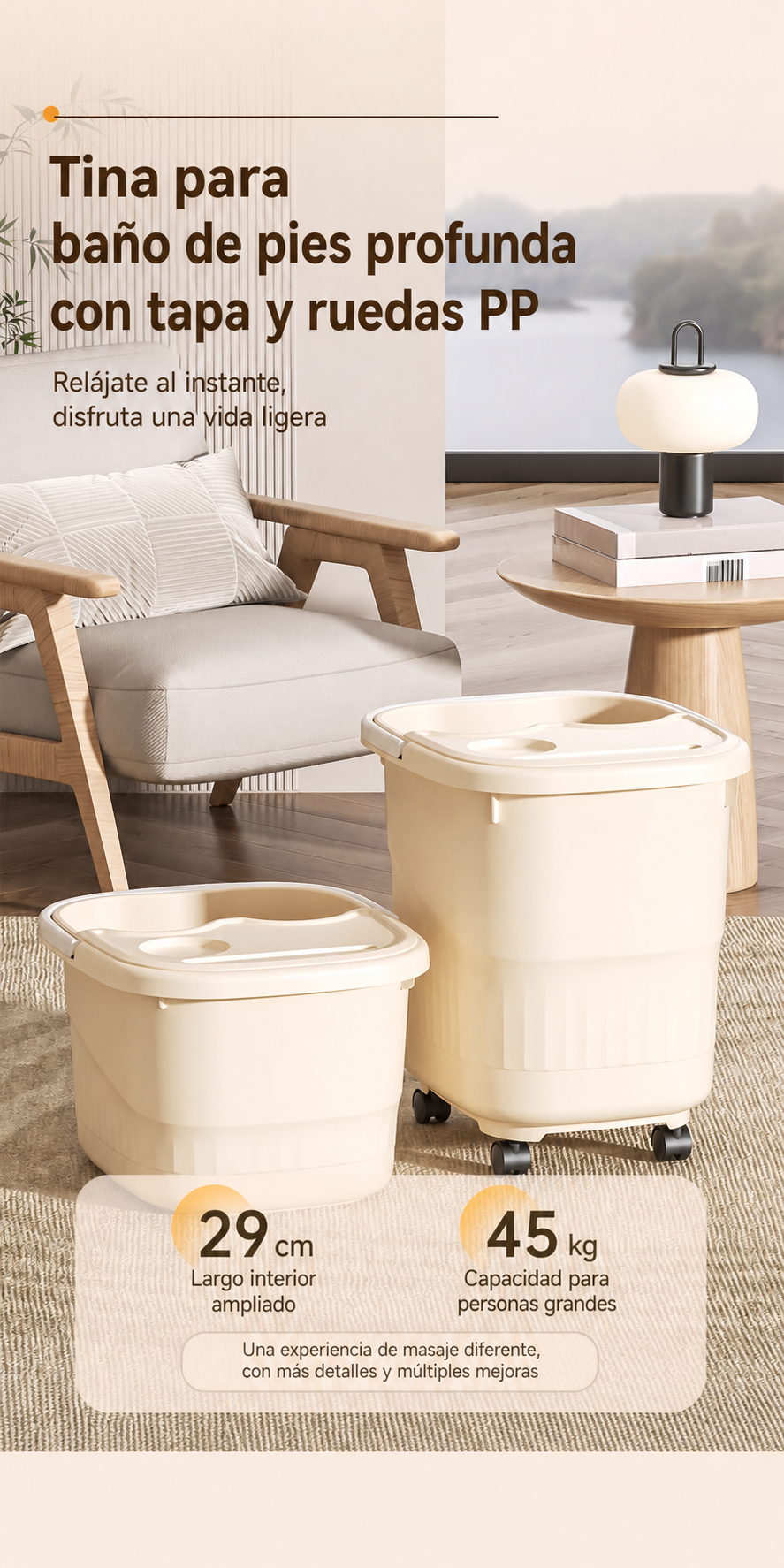 Tina para baño de pies profunda con tapa y ruedas PP - 14