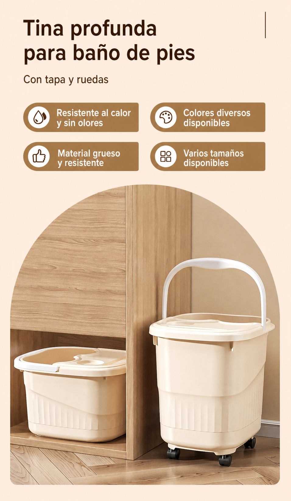 Tina para baño de pies profunda con tapa y ruedas PP - 15