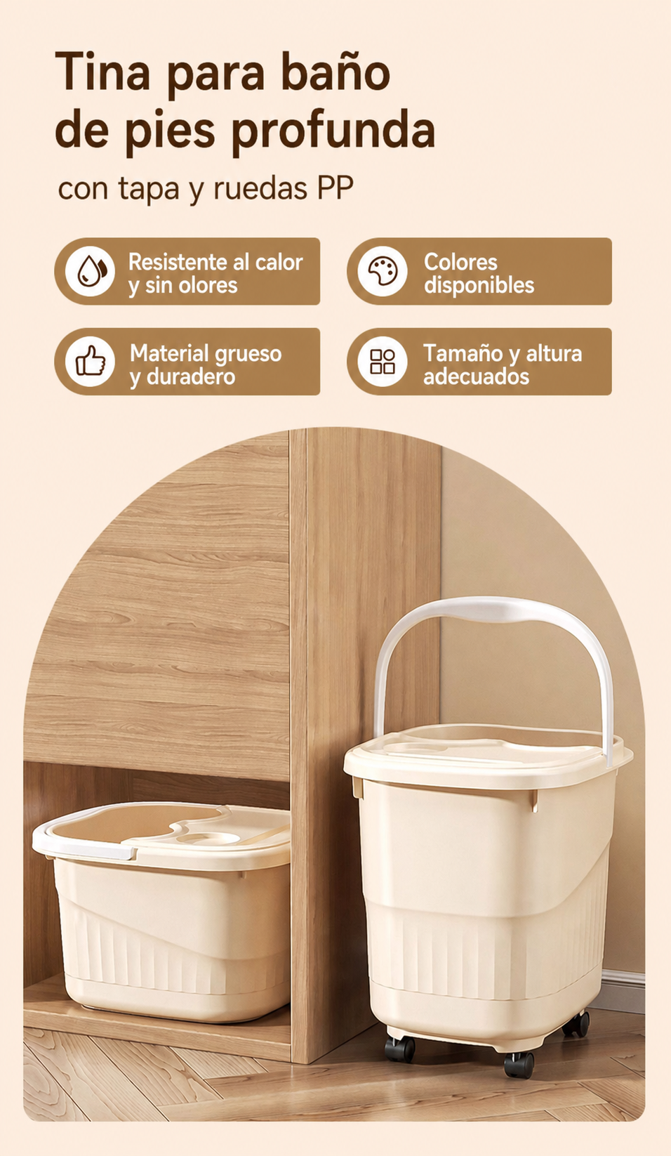 Tina para baño de pies profunda con tapa y ruedas PP - 16