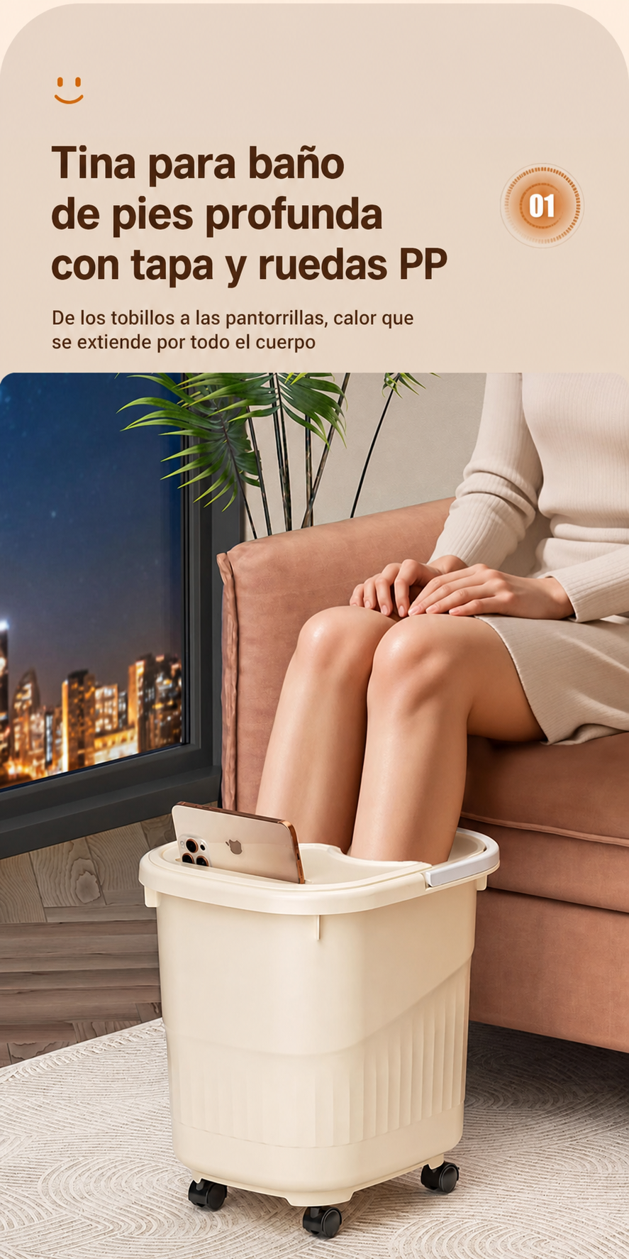Tina para baño de pies profunda con tapa y ruedas PP - 18