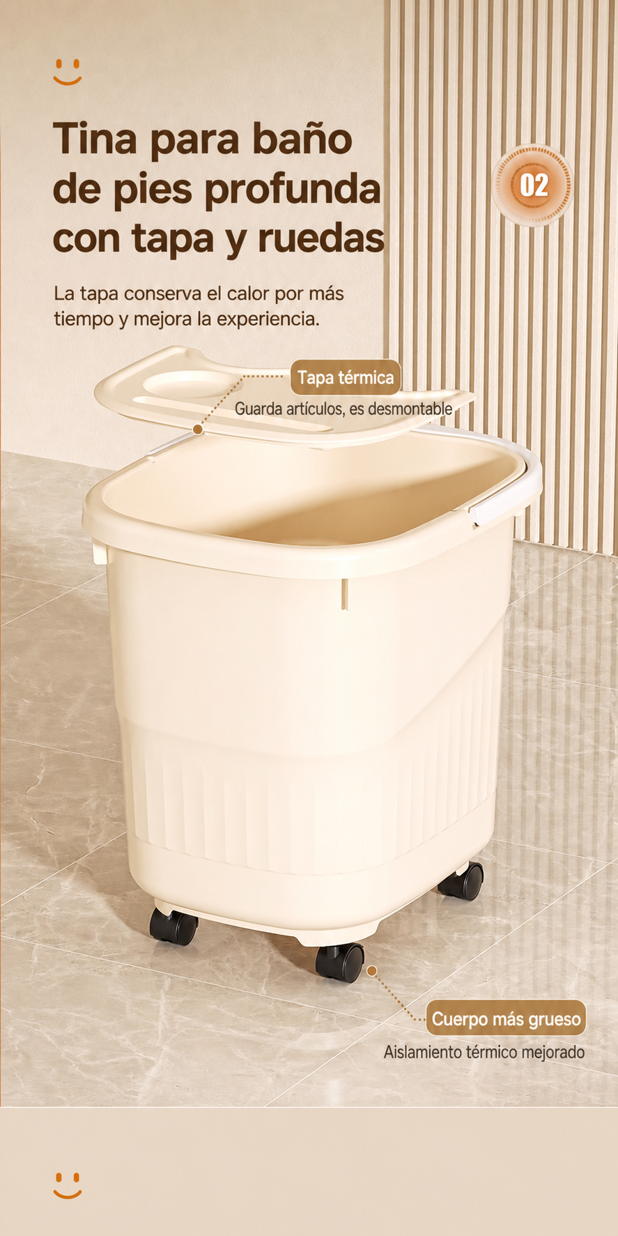 Tina para baño de pies profunda con tapa y ruedas PP - 21