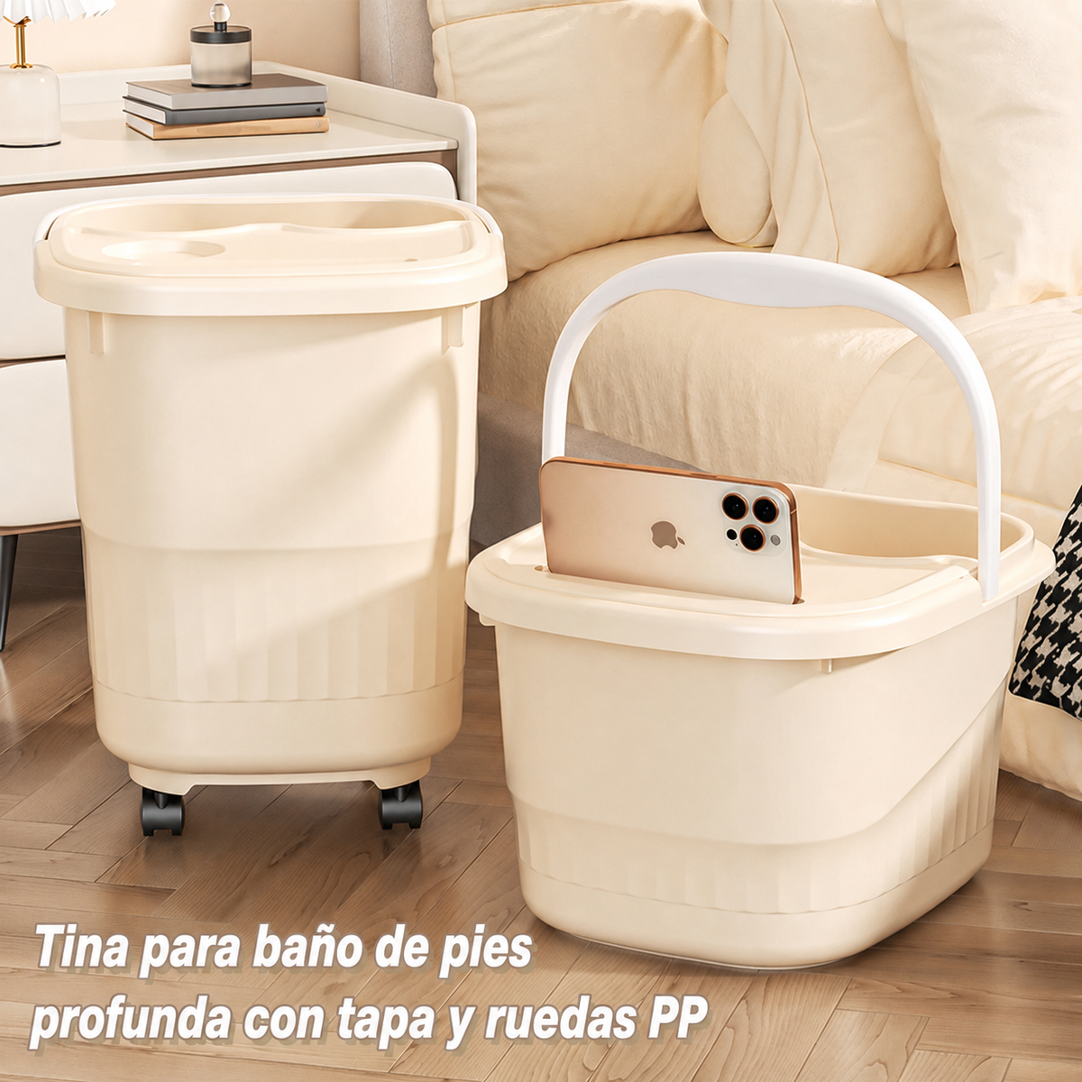 Tina para baño de pies profunda con tapa y ruedas PP - 2