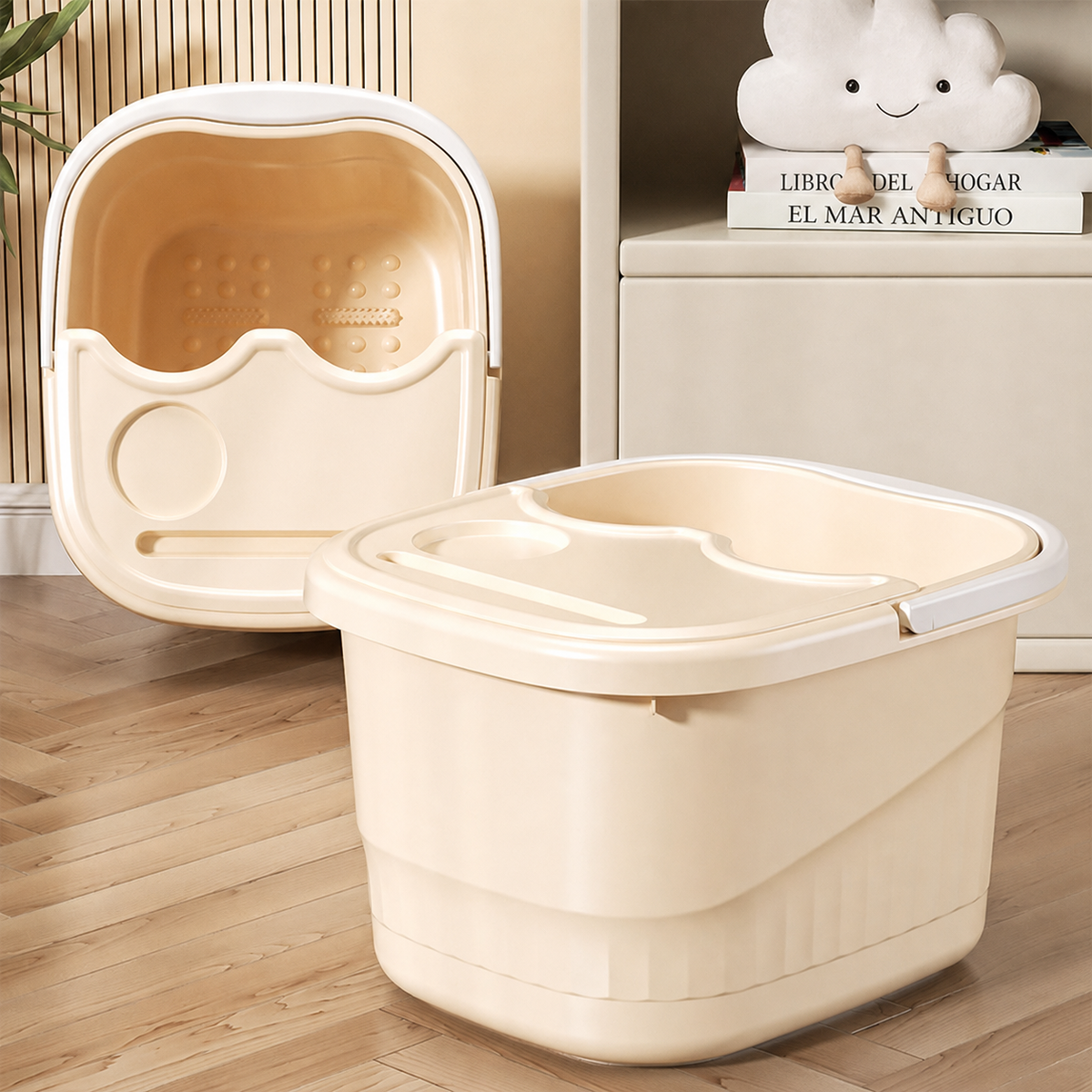 Tina para baño de pies profunda con tapa y ruedas PP - 3