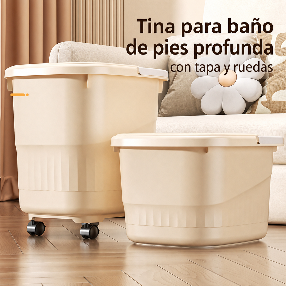 Tina para baño de pies profunda con tapa y ruedas PP - 4