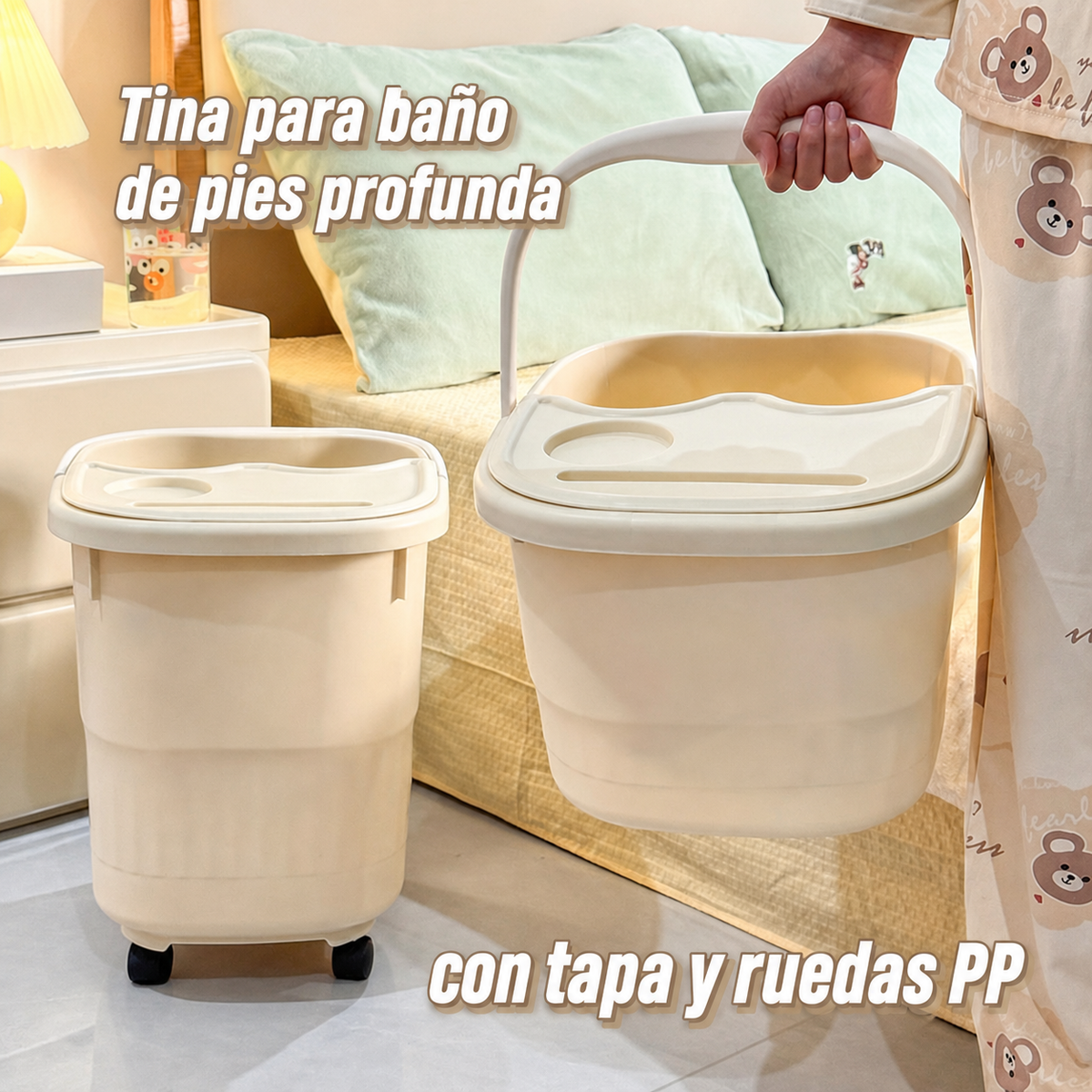 Tina para baño de pies profunda con tapa y ruedas PP - 5