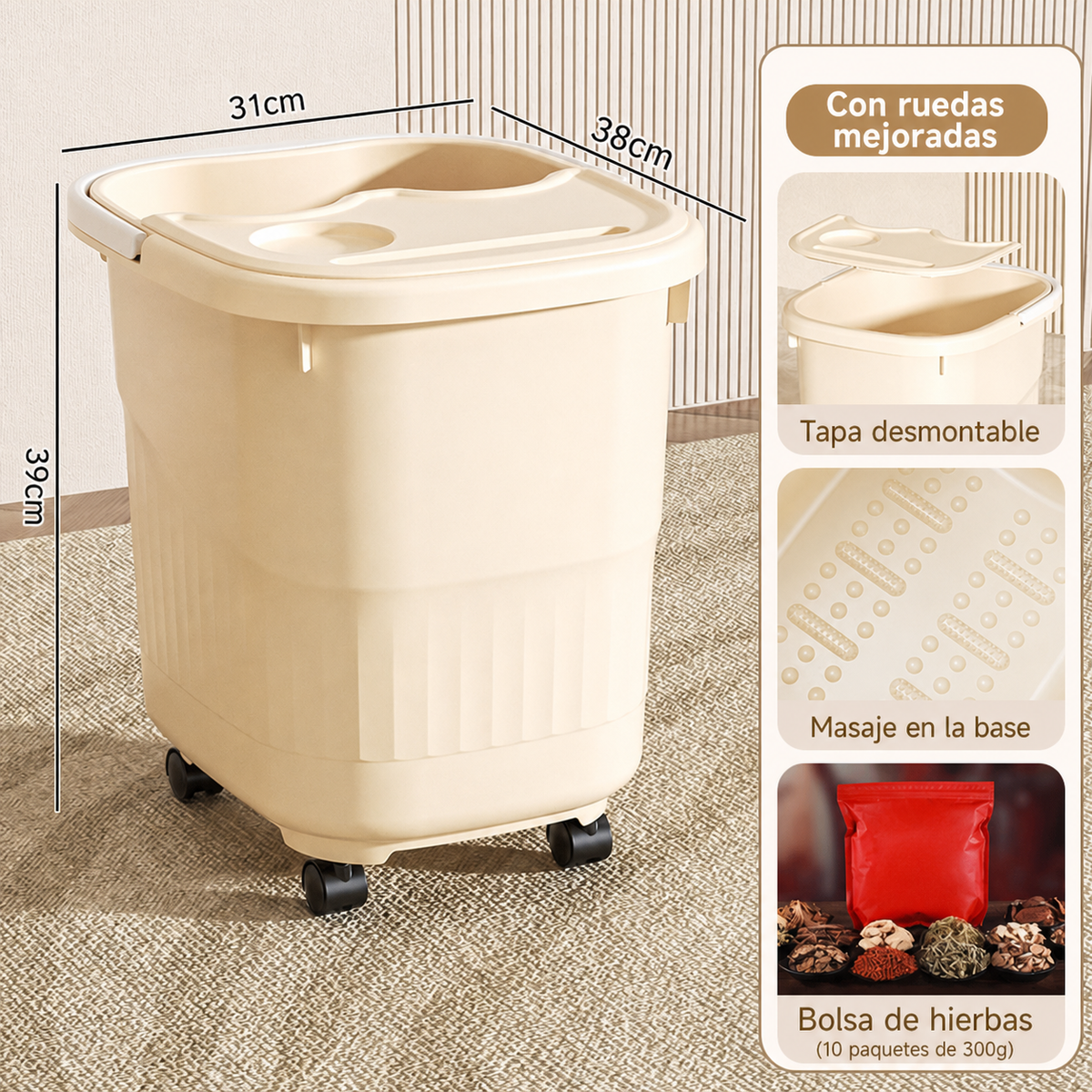 Tina para baño de pies profunda con tapa y ruedas PP - 6