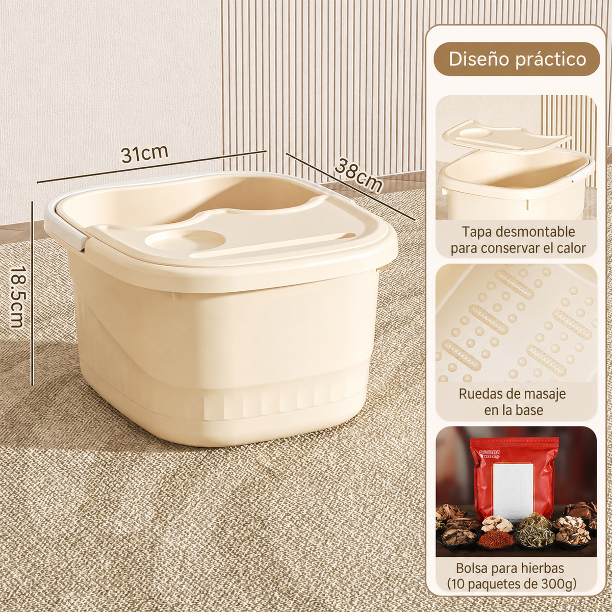Tina para baño de pies profunda con tapa y ruedas PP - 8