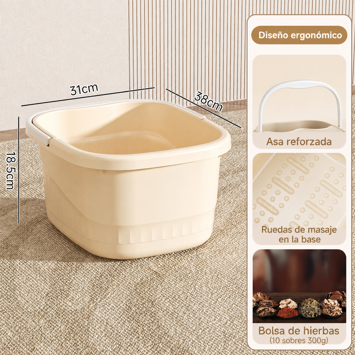 Tina para baño de pies profunda con tapa y ruedas PP - 10