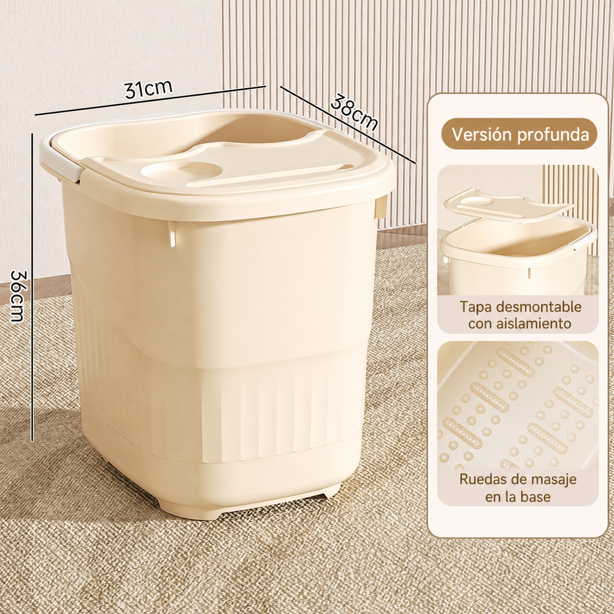Tina para baño de pies profunda con tapa y ruedas PP - 12