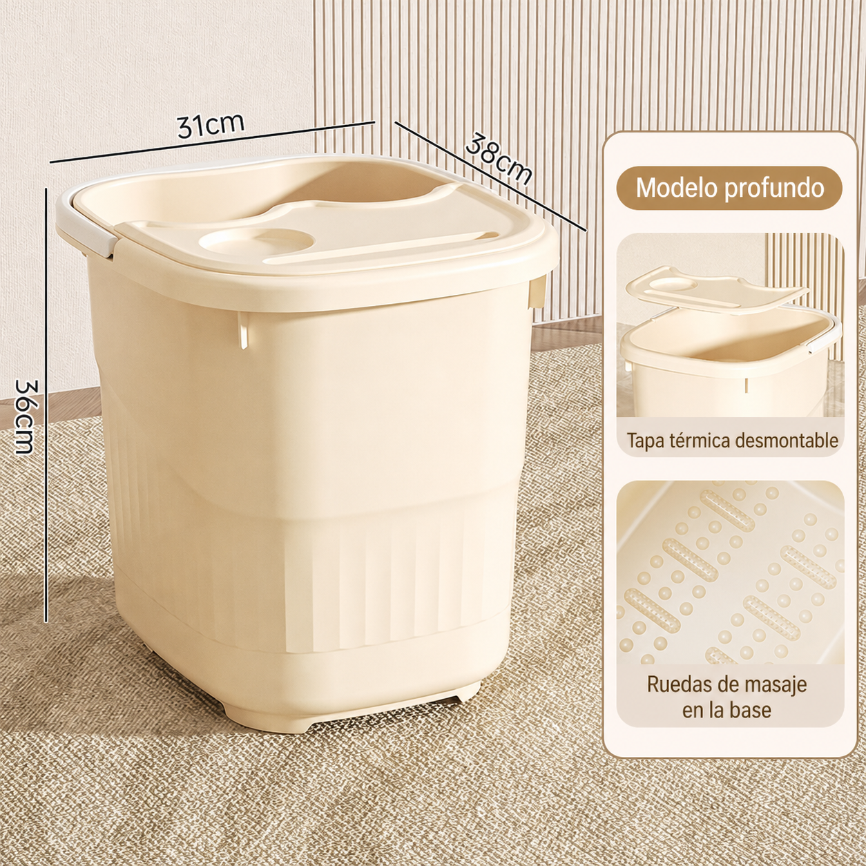 Tina para baño de pies profunda con tapa y ruedas PP - 11