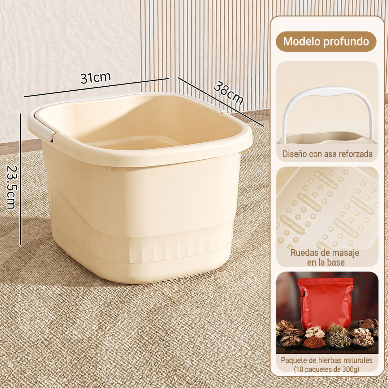 Tina para baño de pies profunda con tapa y ruedas PP