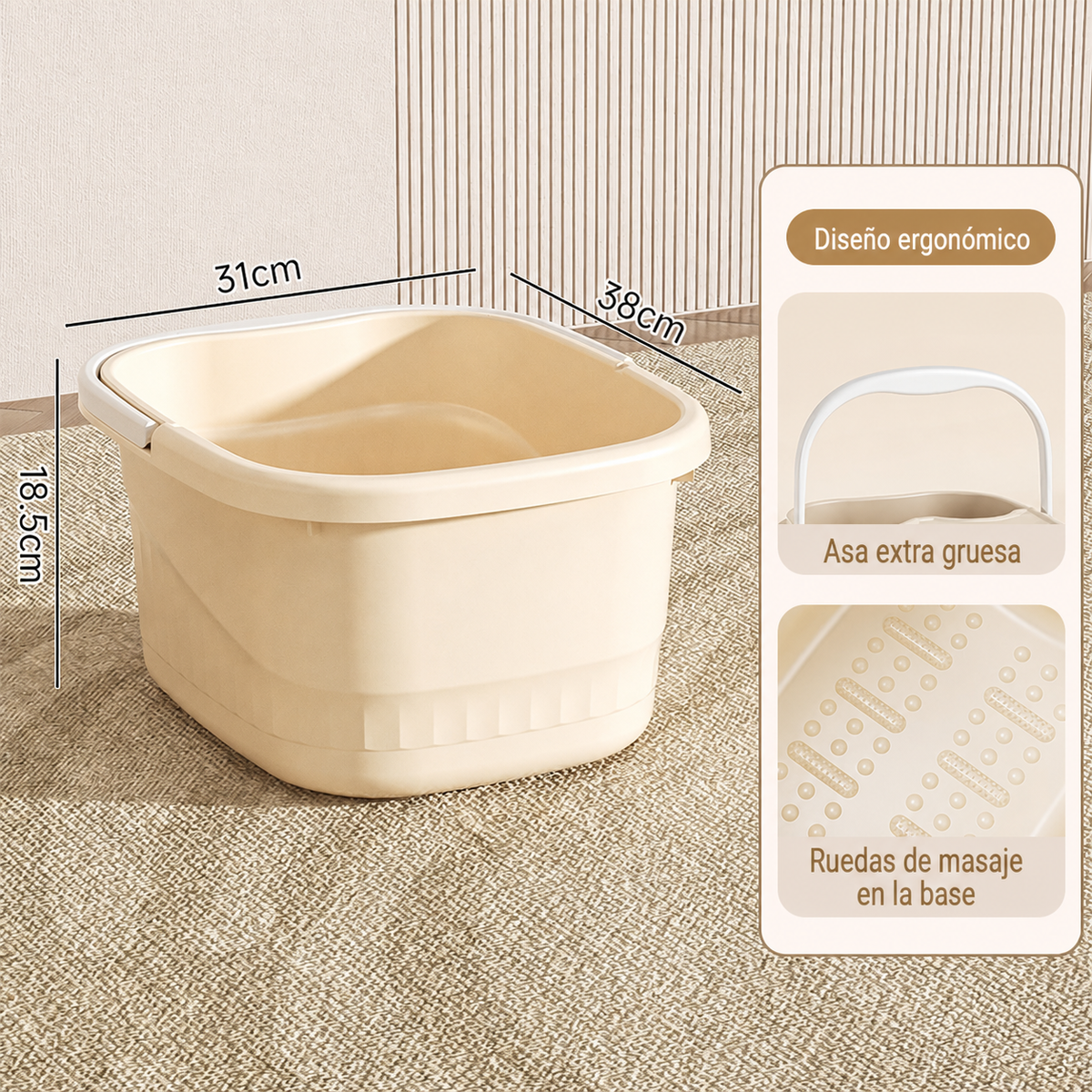 Tina para baño de pies profunda con tapa y ruedas PP