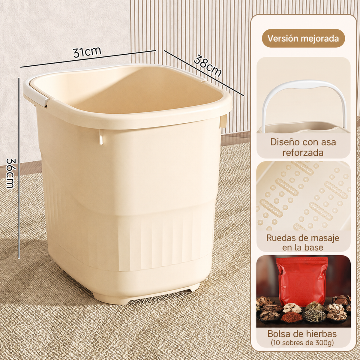 Tina para baño de pies profunda con tapa y ruedas PP