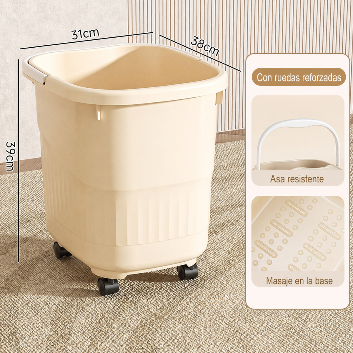 Tina para baño de pies profunda con tapa y ruedas PP