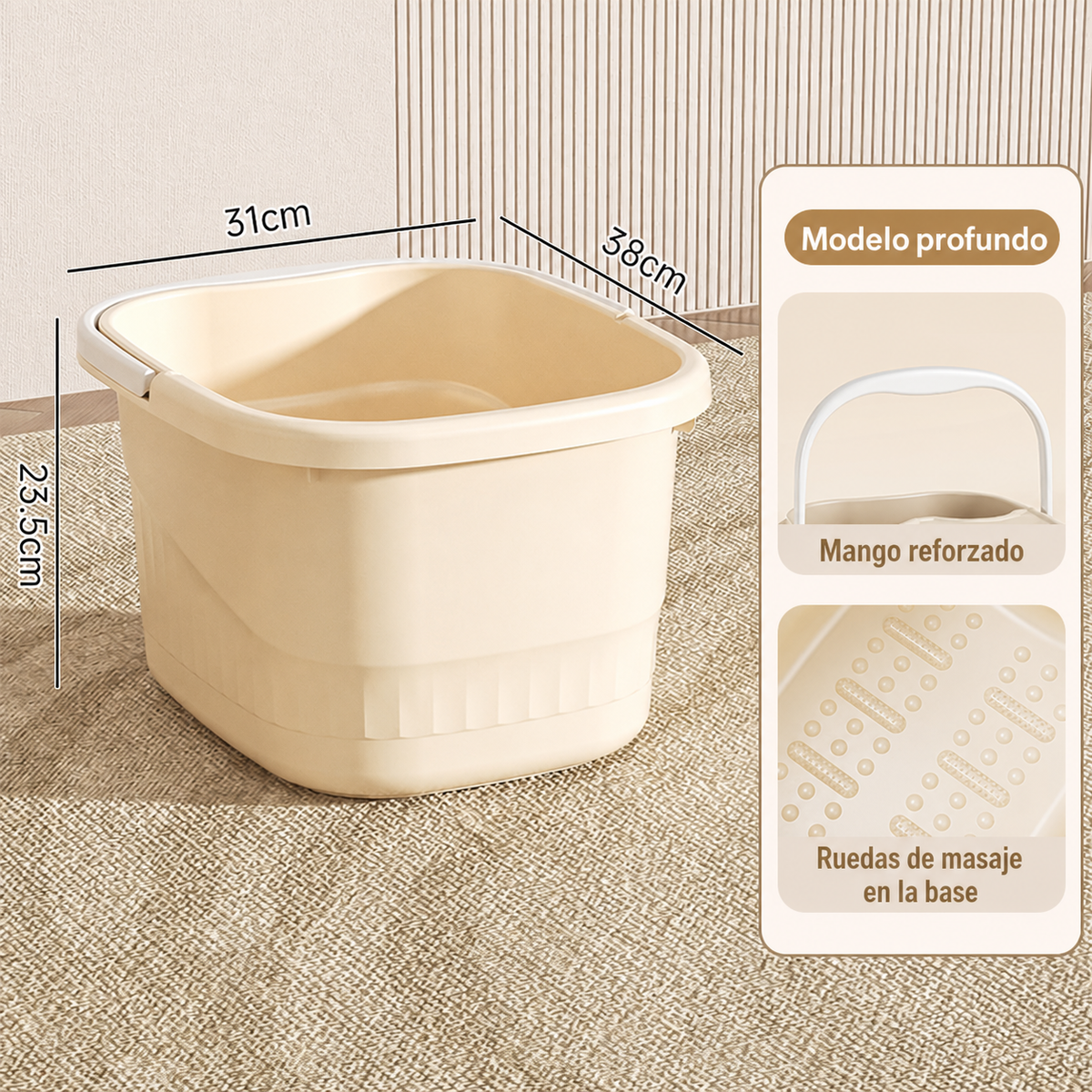 Tina para baño de pies profunda con tapa y ruedas PP