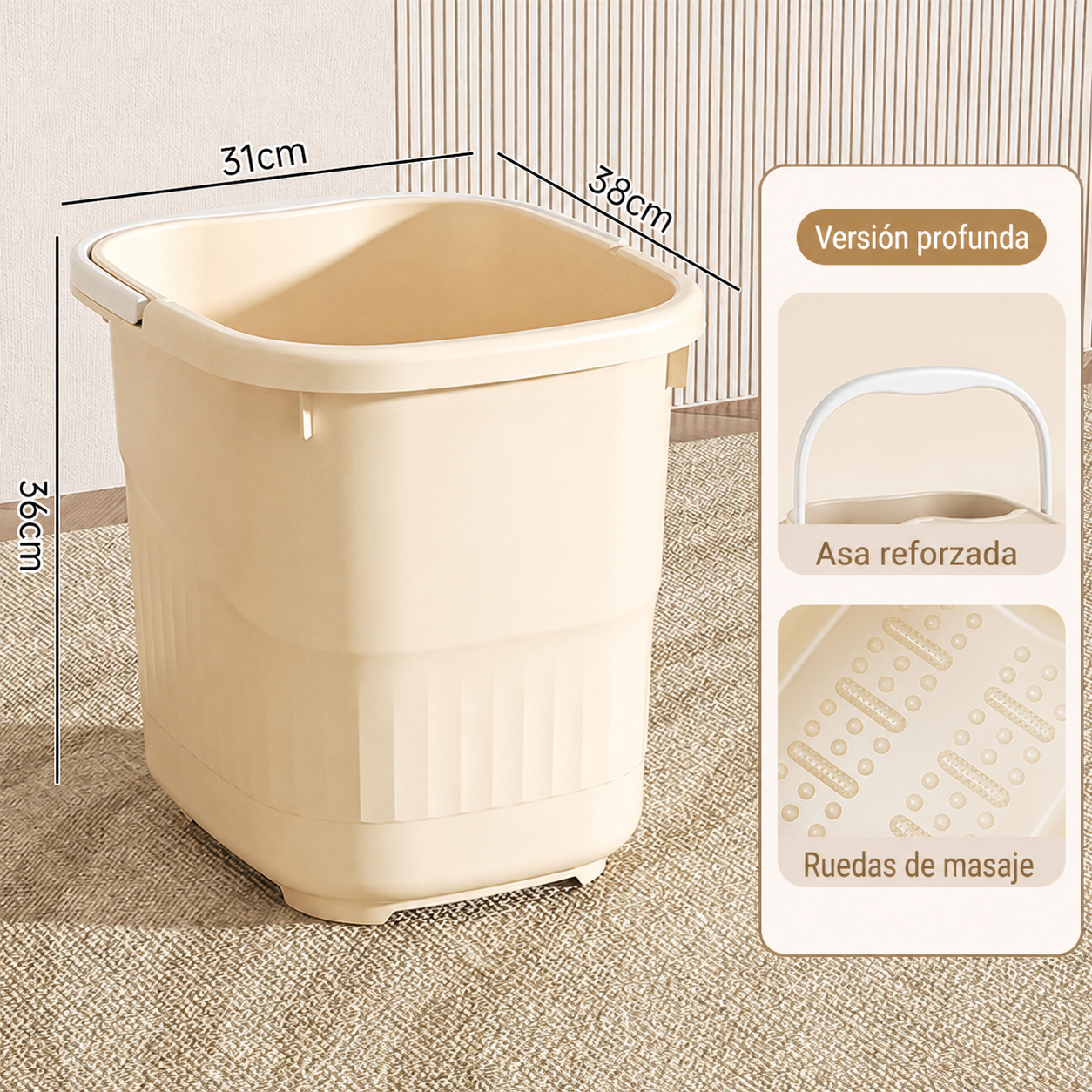 Tina para baño de pies profunda con tapa y ruedas PP