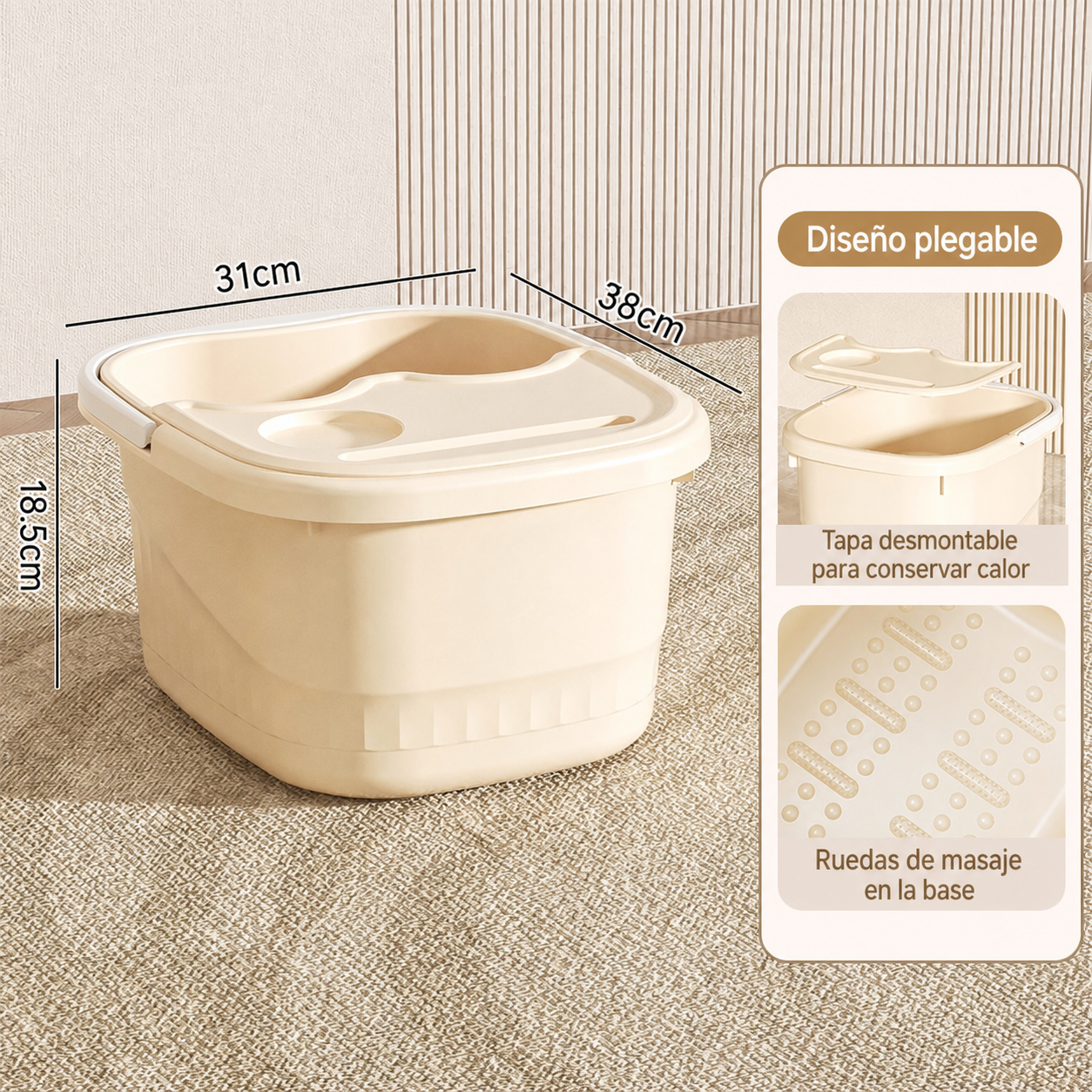 Tina para baño de pies profunda con tapa y ruedas PP