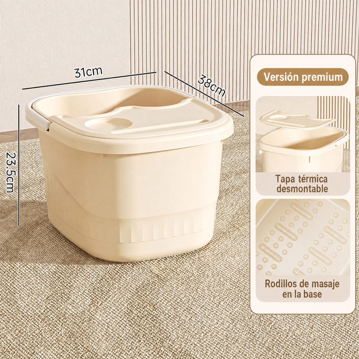 Tina para baño de pies profunda con tapa y ruedas PP