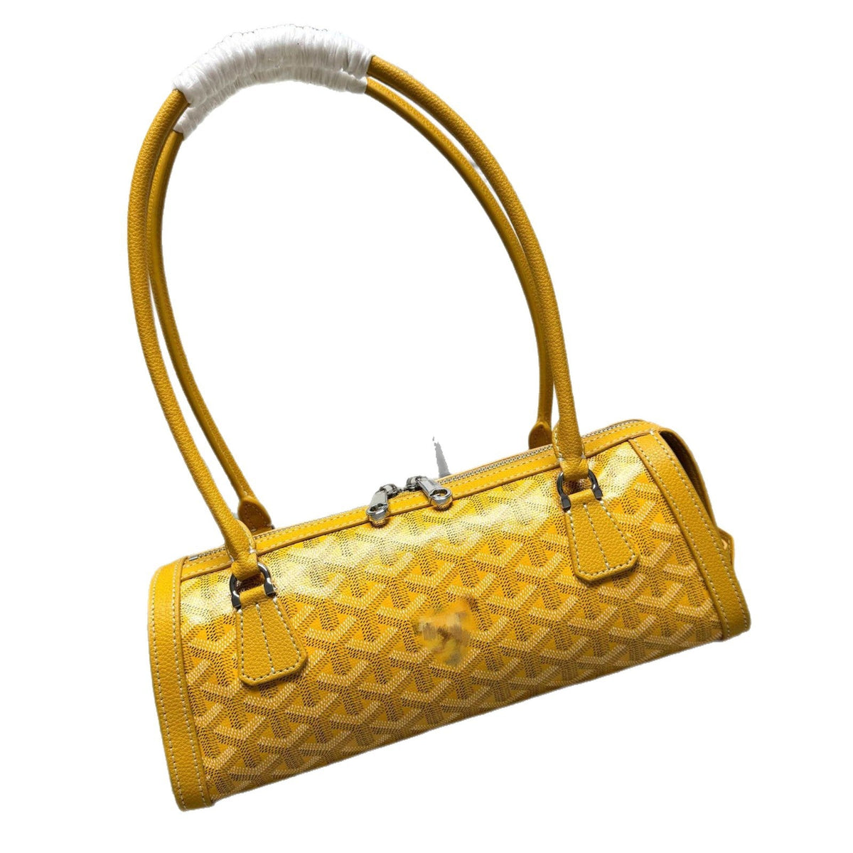 Bolsa cilíndrica de piel estilo retro con costuras decorativas - 1
