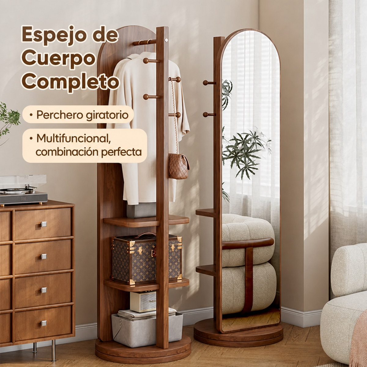 Espejo de Cuerpo Completo con Perchero Giratorio - 2