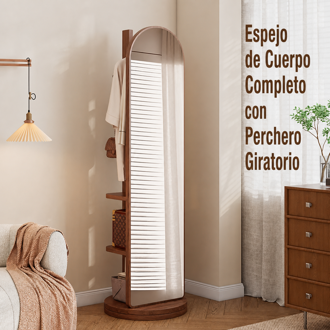 Espejo de Cuerpo Completo con Perchero Giratorio - 5