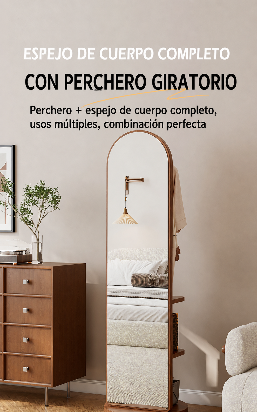 Espejo de Cuerpo Completo con Perchero Giratorio - 6