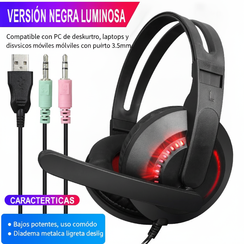 Audífonos Gamer con Micrófono Over-Ear Cable 1.8 m