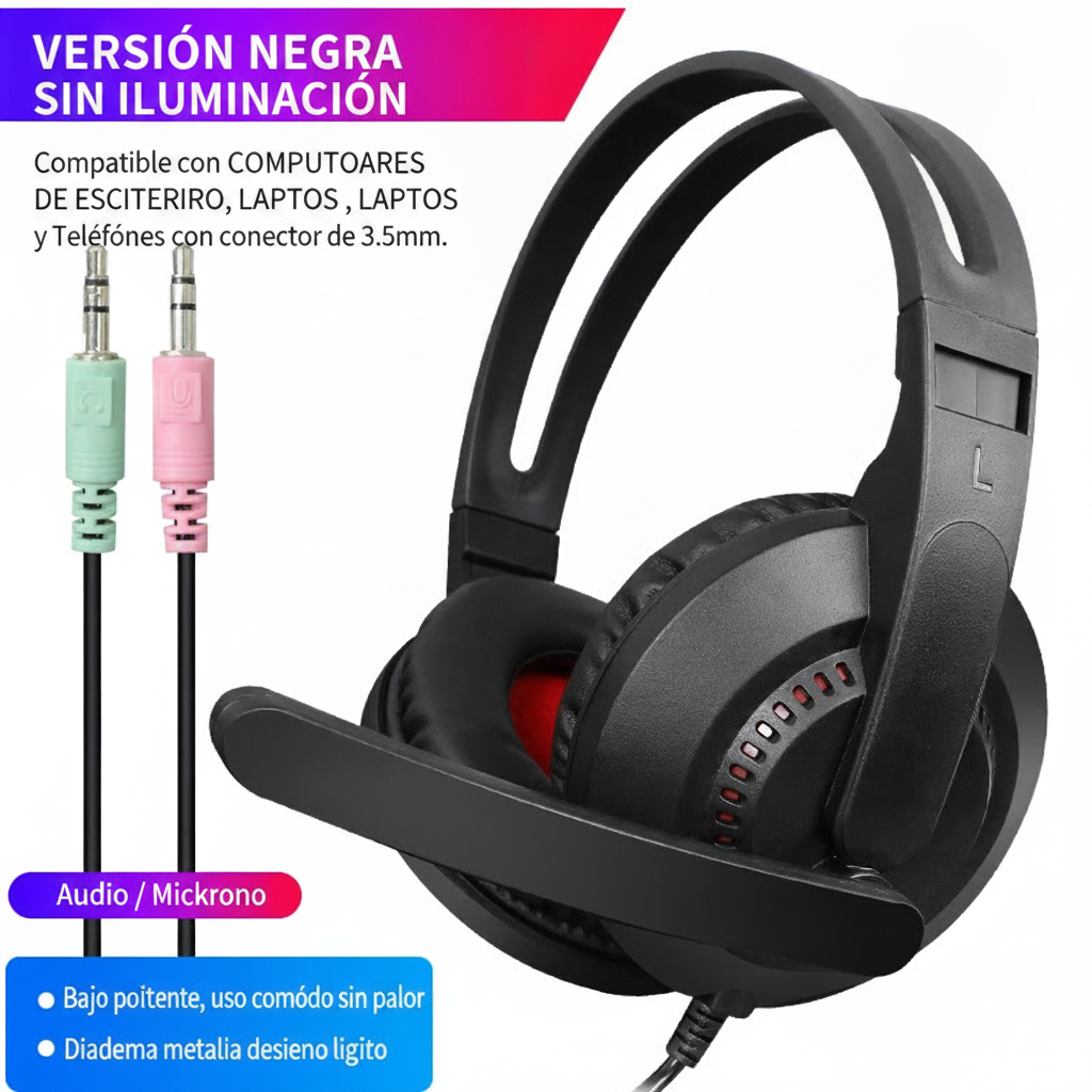 Audífonos Gamer con Micrófono Over-Ear Cable 1.8 m