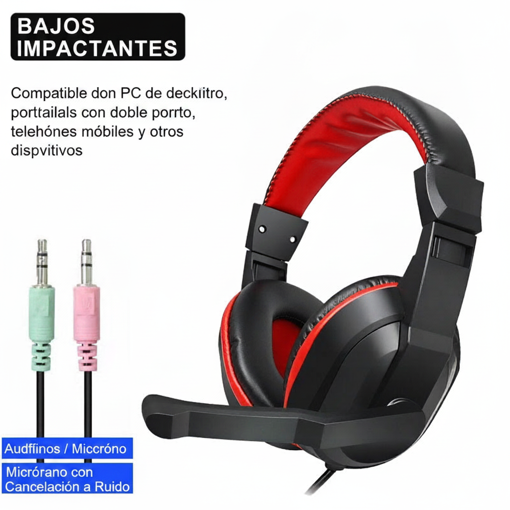 Audífonos Gamer con Micrófono A3 Diadema con Cable