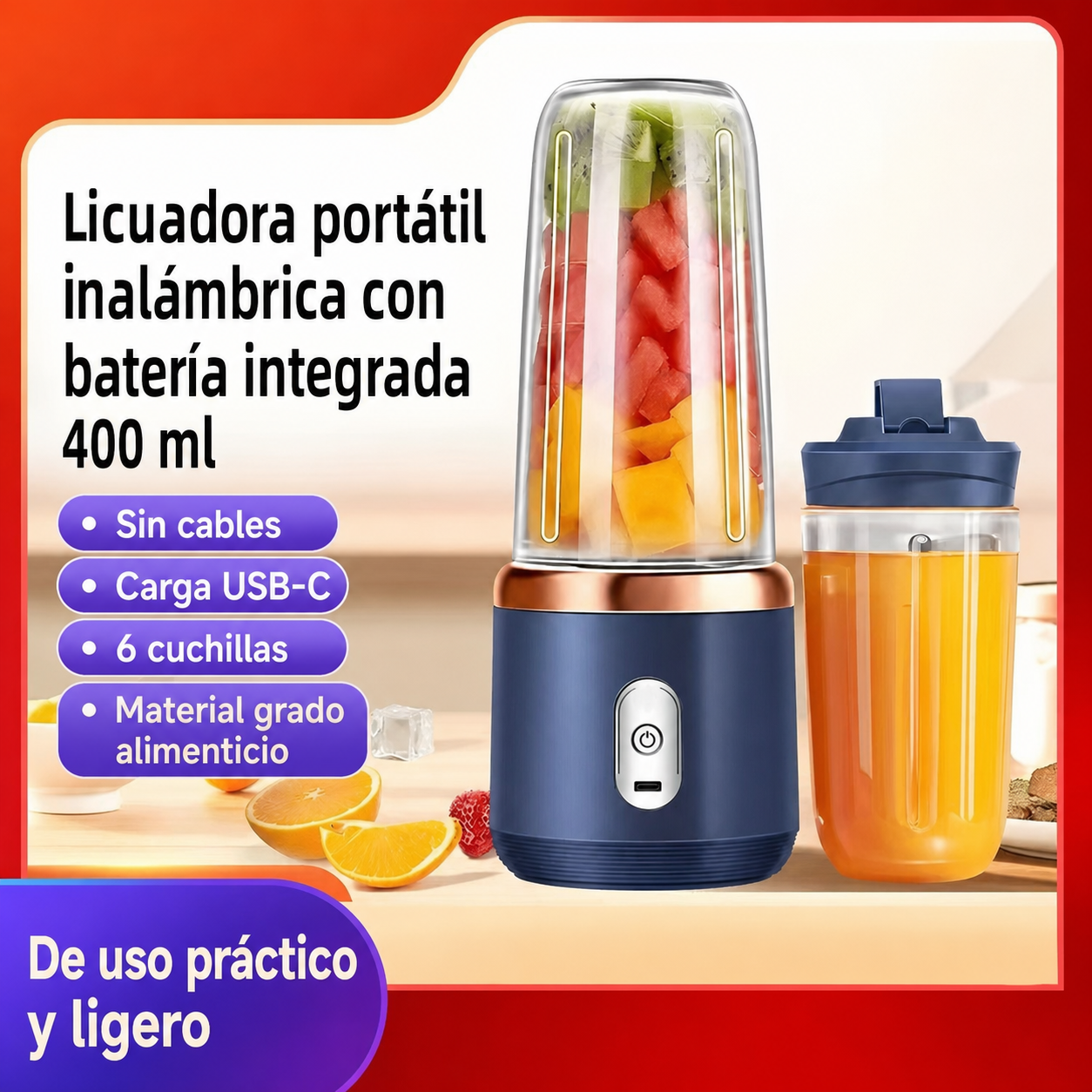 Licuadora portátil inalámbrica con batería integrada 400 ml - 2