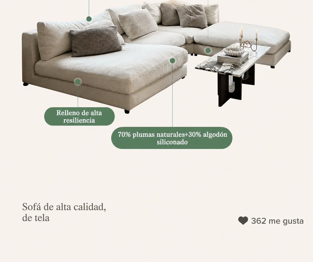 Sofá de Tela Estilo Francés con Relleno Ajustable - 7