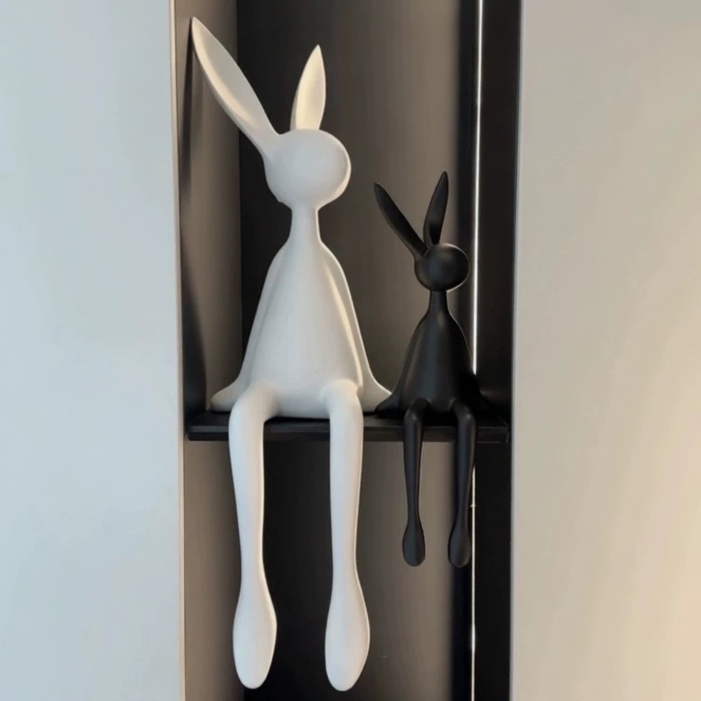 Figura Decorativa de Conejo y Ratón en Resina - 1