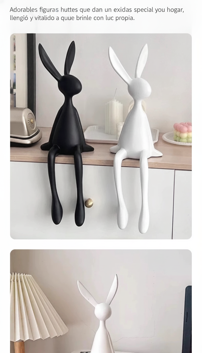 Figura Decorativa de Conejo y Ratón en Resina - 6
