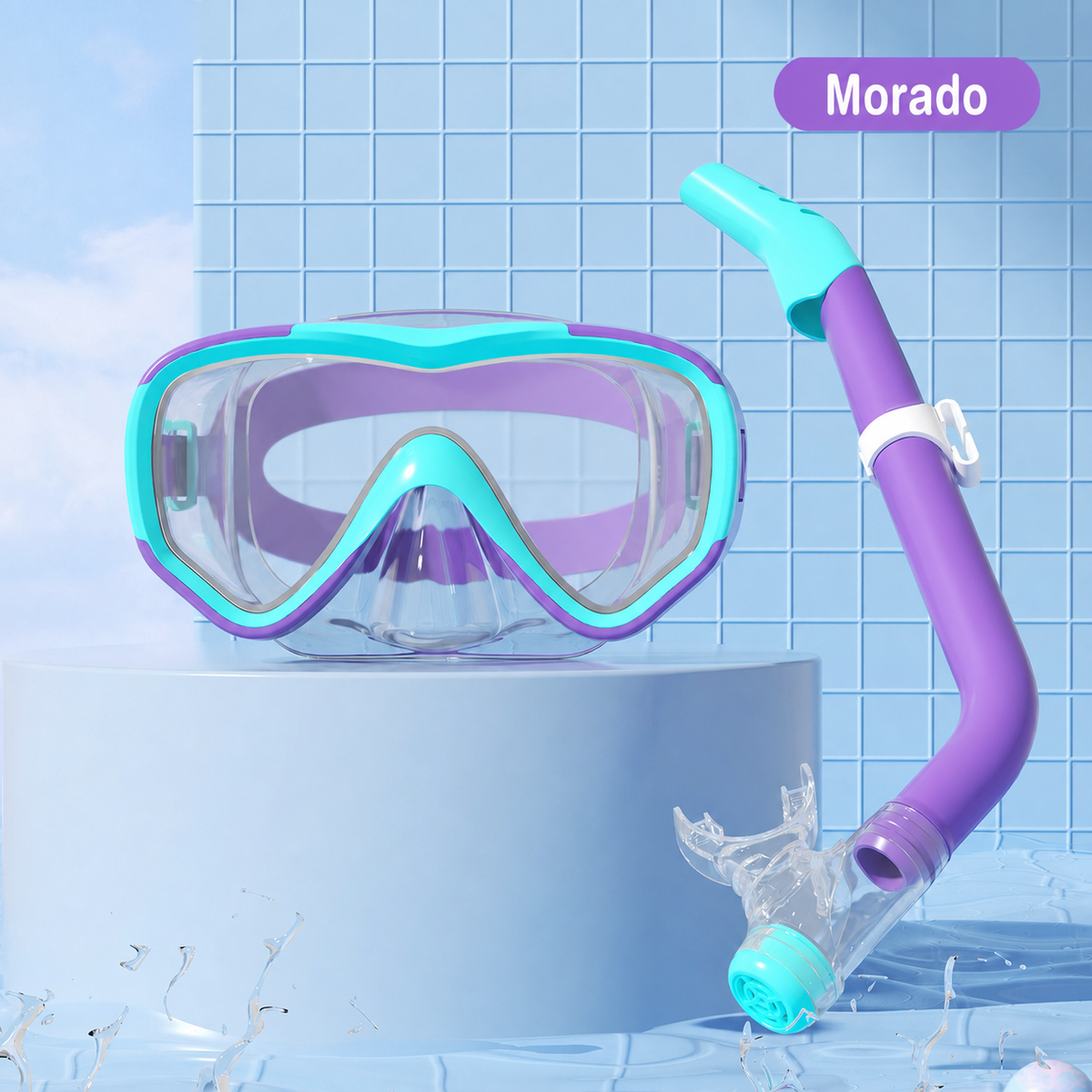 Goggle de natación para niños con snorkel semiseco