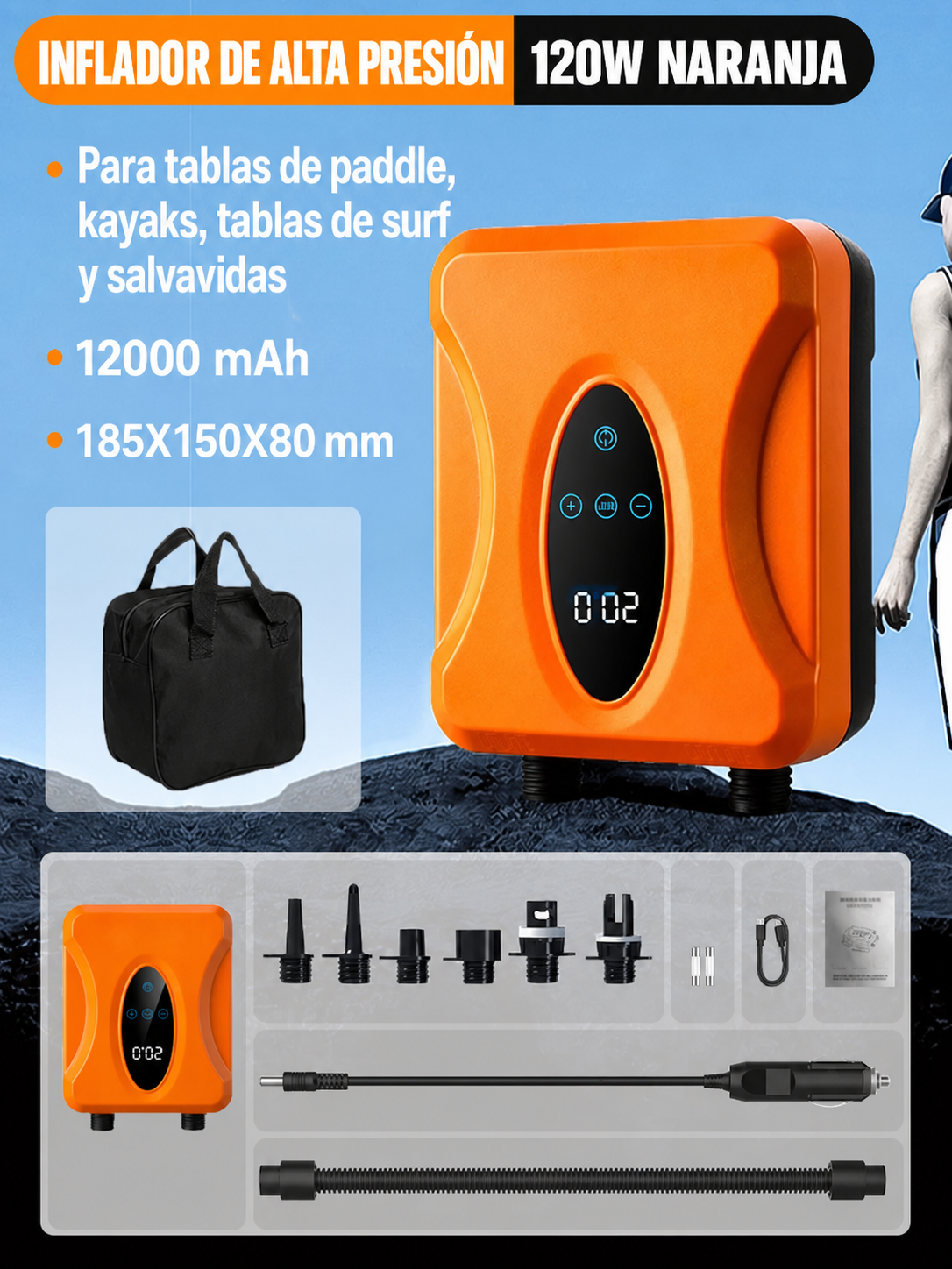 Inflador eléctrico de alta presión 120W Campum