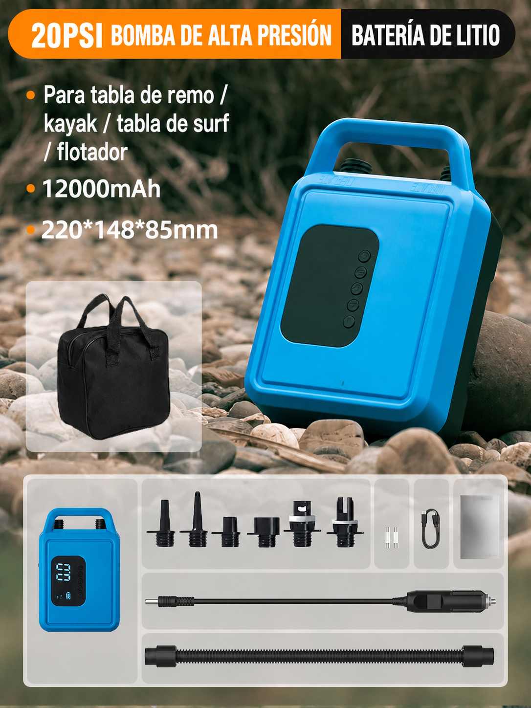 Inflador eléctrico de alta presión 120W Campum
