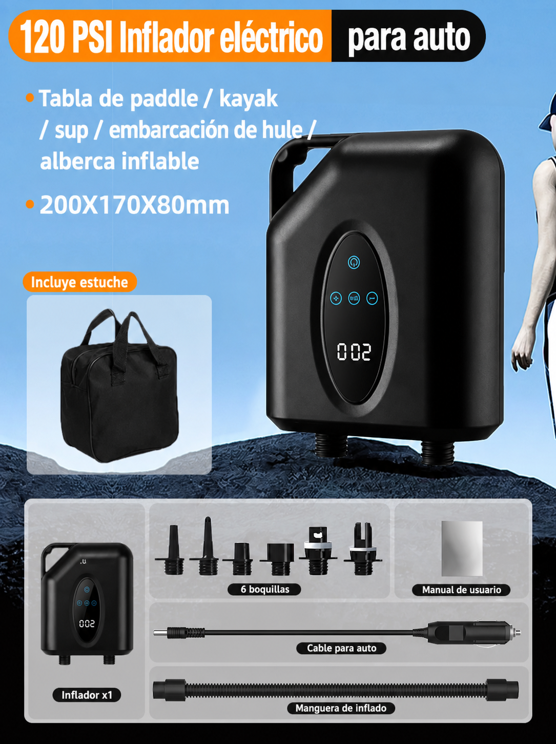 Inflador eléctrico de alta presión 120W Campum