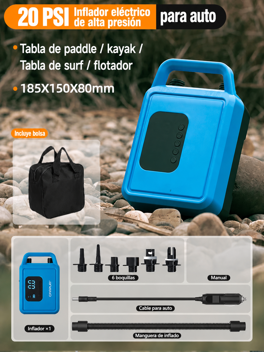 Inflador eléctrico de alta presión 120W Campum