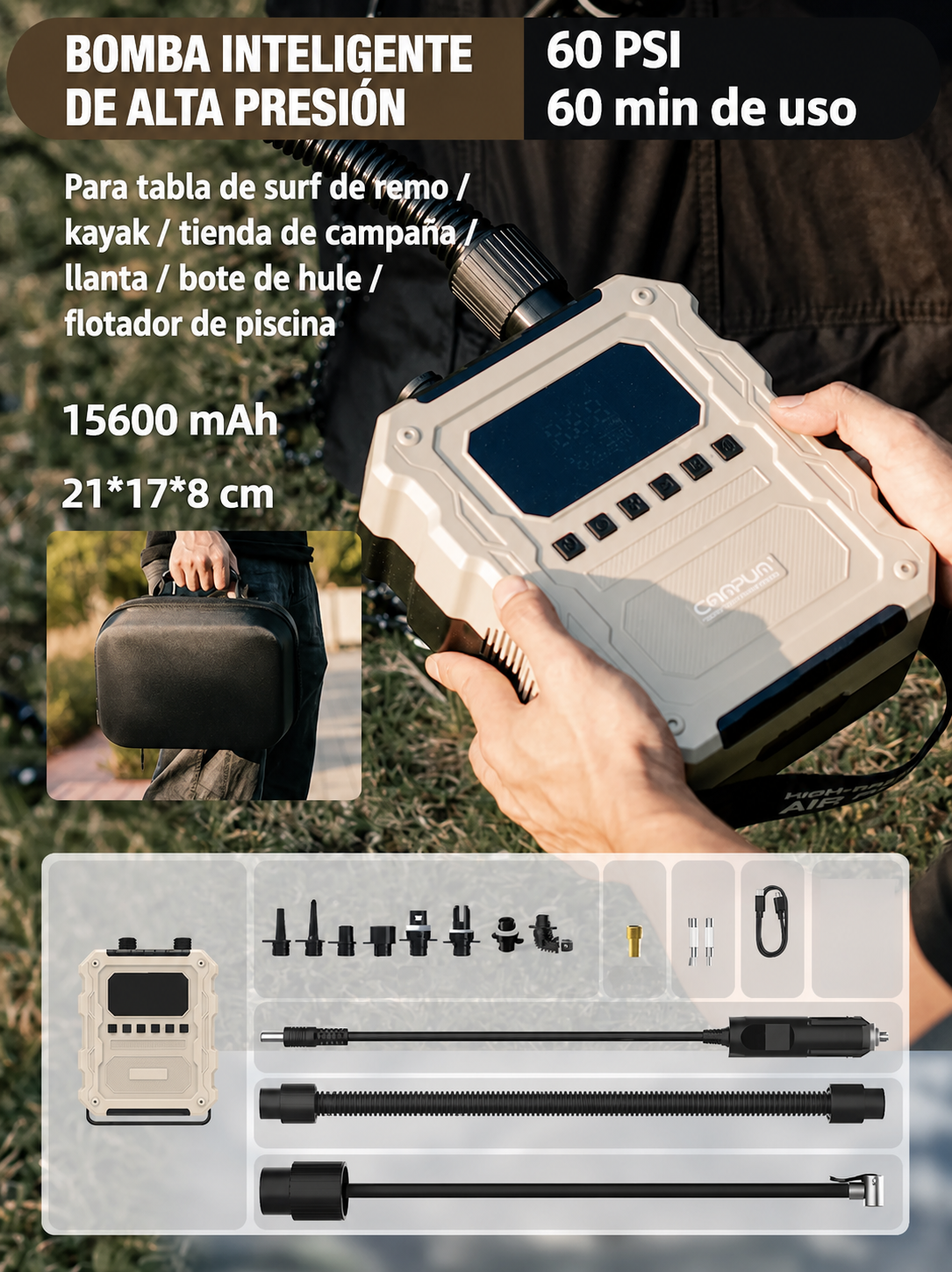 Inflador eléctrico de alta presión 120W Campum