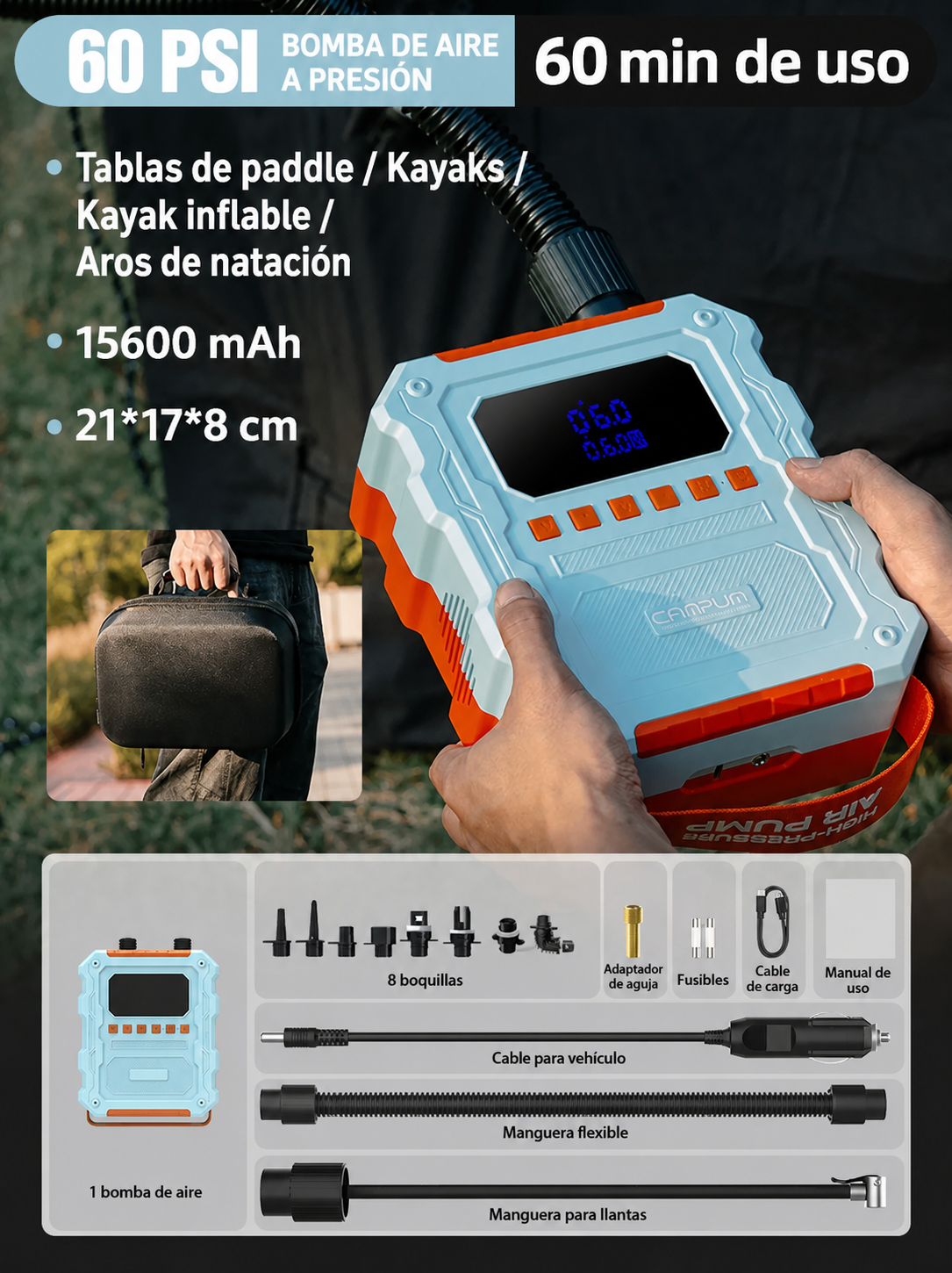 Inflador eléctrico de alta presión 120W Campum