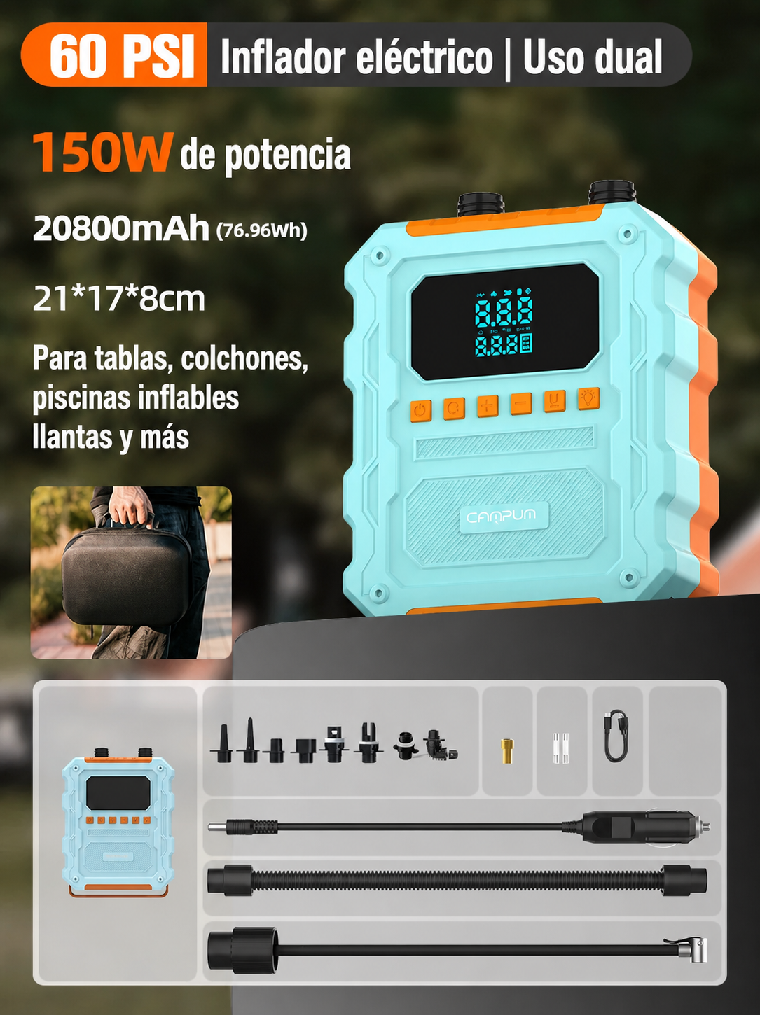 Inflador eléctrico de alta presión 120W Campum