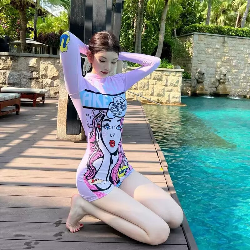 Traje de baño manga larga estampado protección solar