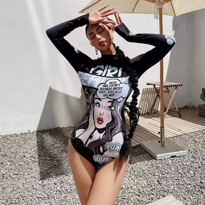 Traje de baño manga larga estampado protección solar