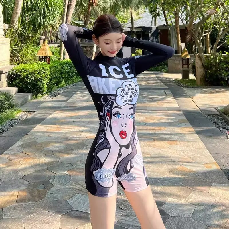 Traje de baño manga larga estampado protección solar