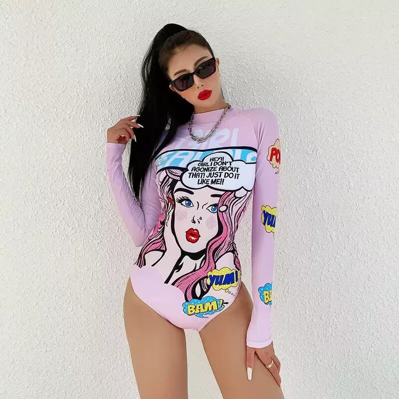Traje de baño manga larga estampado protección solar
