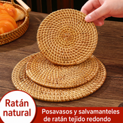Posavasos y salvamanteles de ratán tejido redondo - 1