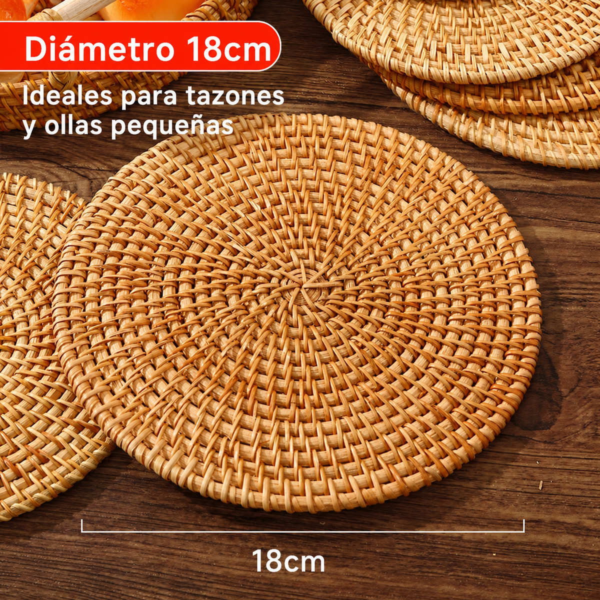Posavasos y salvamanteles de ratán tejido redondo