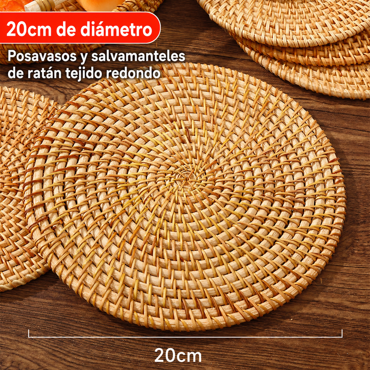 Posavasos y salvamanteles de ratán tejido redondo